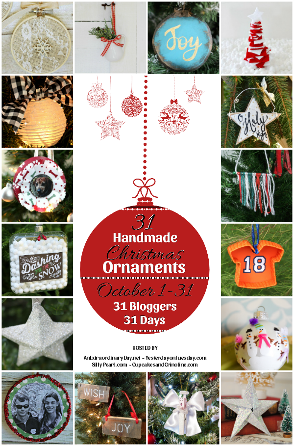Join us for 31 Days of Handmade Christmas Ornaments Blog Hop featuring 31 bloggers. This is your source for inspiration for handmade Christmas ornaments. Most are quick and easy to accomplish and make great kids' projects too. 