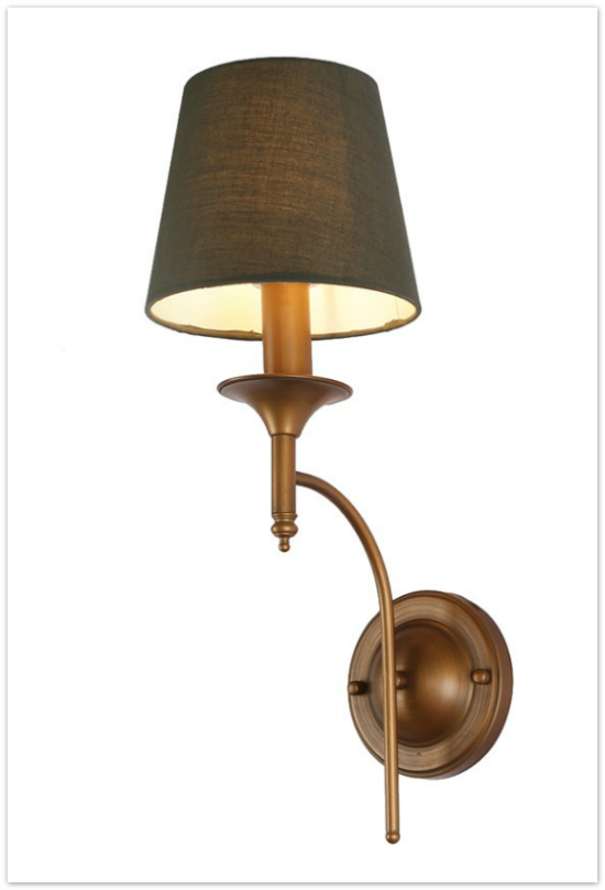 Brown Iron Wall Sconce with Black Fabric Shade