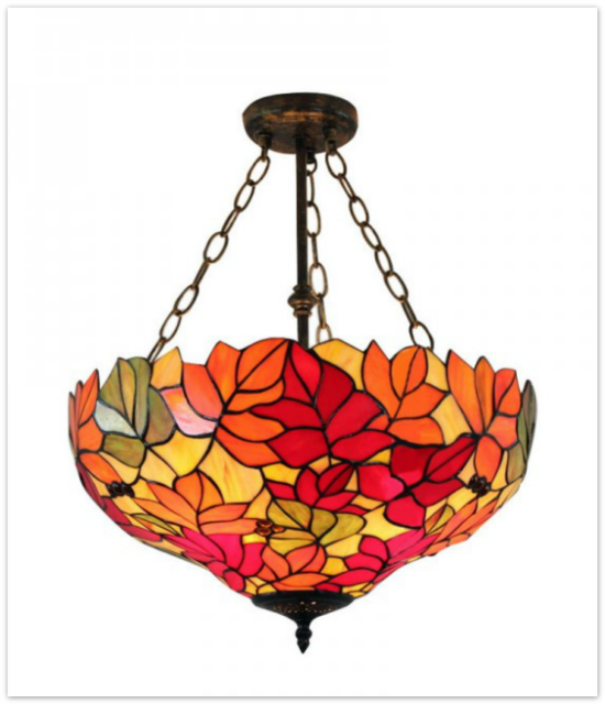Red Yellow Leaves Tiffany Style Upside-down Pendant Lamp