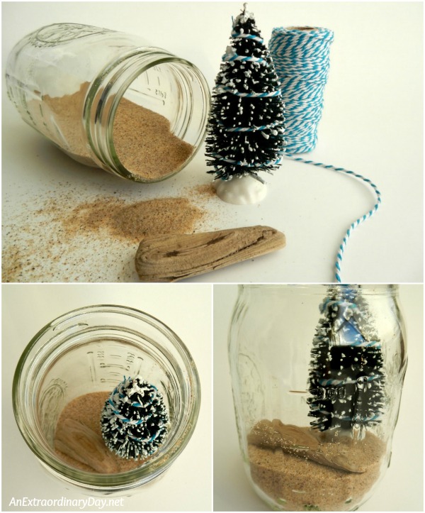 Assembly Instructions - Coastal Christmas with Hanging Mason Jars - Filling Clear Jars with Holiday Decor - AnExtraordinaryDay.net