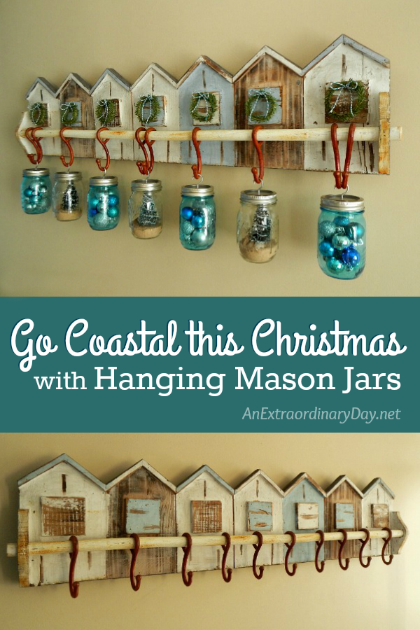 Mason jars are wonderfully versatile and fun to decorate with...especially at the holidays. Make it a coastal Christmas with hanging mason jars, this year. Don't miss the 
