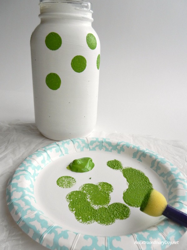 Whimsical Mason Jar Christmas Gift for Baby Girl - Making Polka-Dots on the Mason Jar - AnExtraordinaryDay.nt