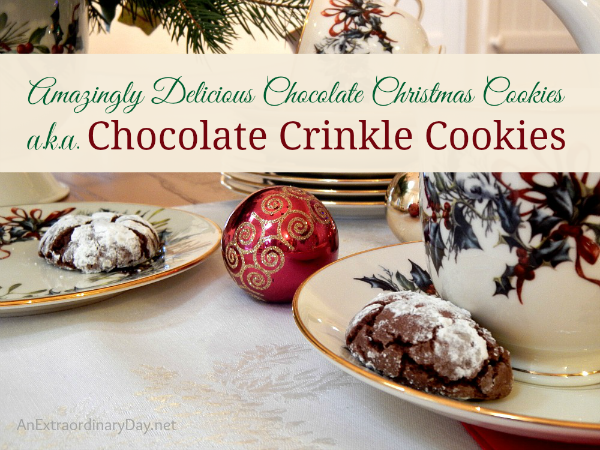 Amazingly Delicious Chocolate Christmas Cookies - A Cup of Christmas Tea featured at AnExtraordinaryDay.net