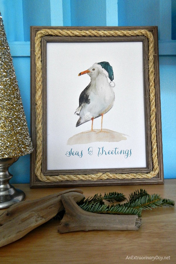 Easy to Make Coastal Christmas Decor - Inexpensive Whimsical Seagull Art You Can Make