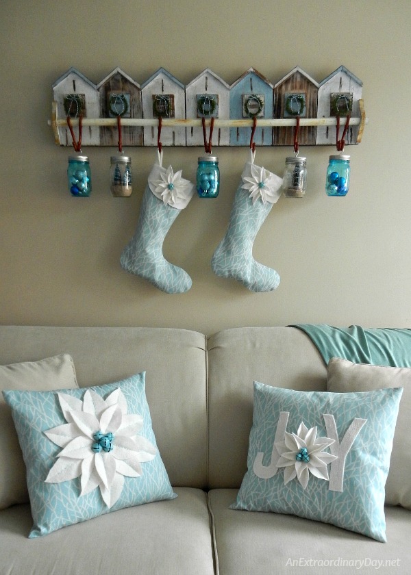 My Simple to Give your Christmas decor a handmade touch. See the tutorial for making Poinsettia Pillows and be inspired by this sweet Coastal Christmas Corner at AnExtraordinaryDay.net