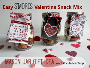 Easy S'mores Valentine Gift in a Mason Jar and Printables and Mason Jar Monday Blog Hop at AnExtraordinaryDay.net