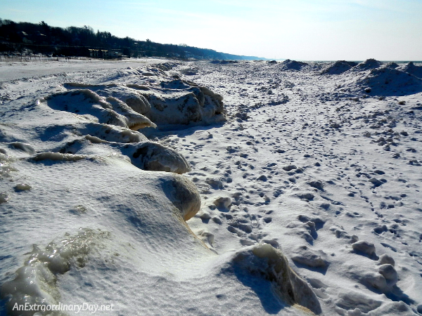 Ice frozen Lake Michigan shore - Devotional Mediation to Stand Still and Watch what God will do 