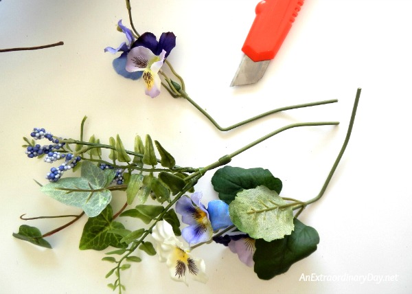 Cut apart the stems of the floral picks and bushes 