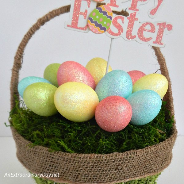 Egg-filled Easter basket of mossy loveliness 