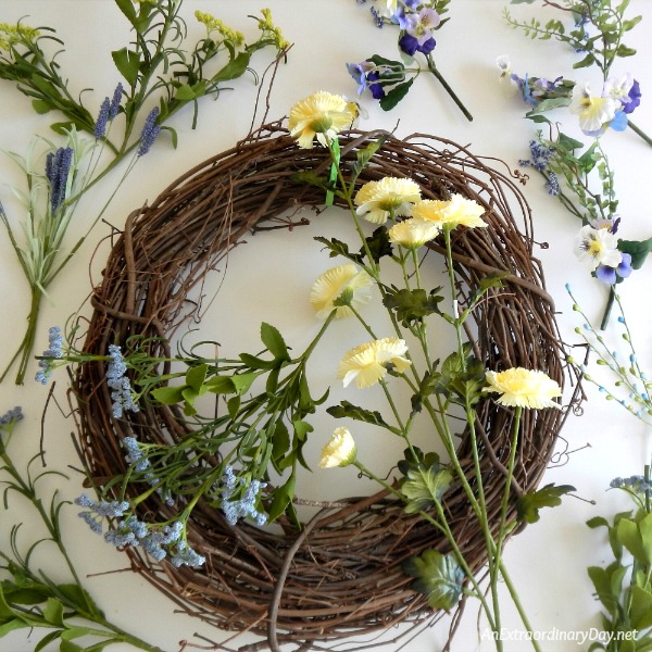 The beginnings of making a pretty wreath to beautify your home 