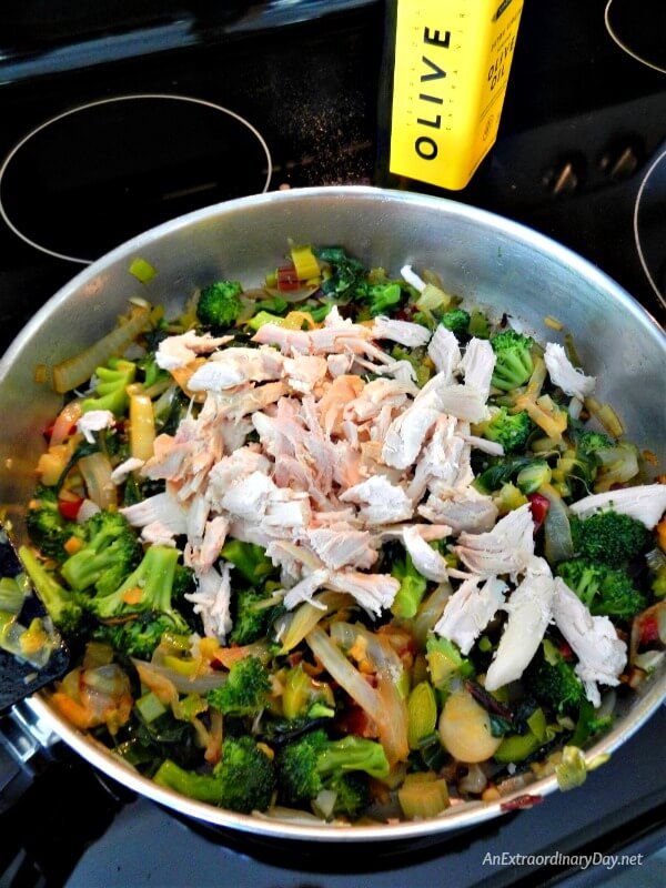 Healthy Garlic and Swiss Chard Saute with Veggies and Roasted Chicken - YUM! at AnExtraordinaryDay.net