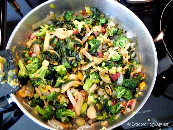 Healthy Medley of Sautéed Veggies, Chard, Broccoli, Onion, and Garlic - AnExtraoradinaryDay.net