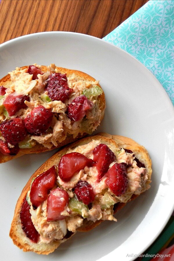 Delicious Chicken Salad with Roasted Strawberries Recipe with a SURPRISE kick! at AnExtraordinaryDay.net