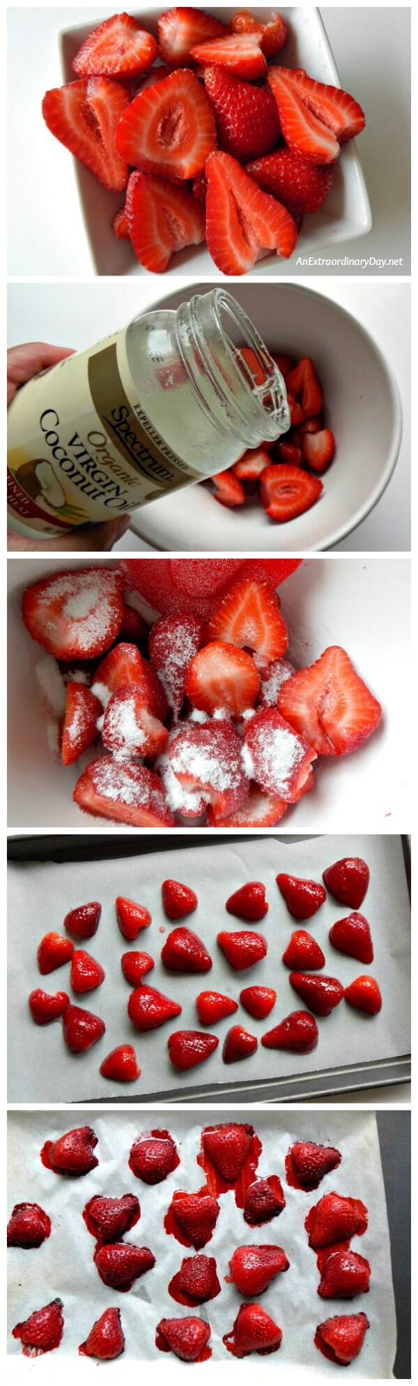 Roast strawberries makes their flavor more intense and it's super easy to do. Follow my tips and check out my delicious recipe using these yummy roasted strawberries at AnExtraordinaryDay.net