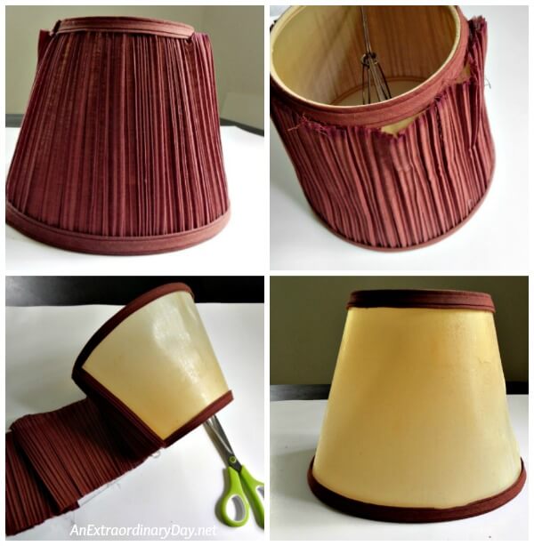 First steps to making over an old lampshade. AnExtraordinaryDay.net tutorial