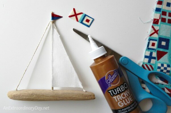 Create a small fall for the top of your driftwood sailboat Christmas ornament mast - Tutorial from AnExtraordinaryDay.net