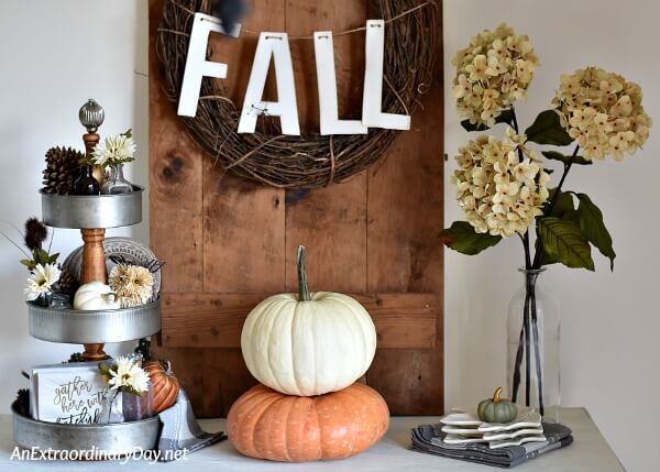 Fall Vignette in the Dining Area for Thanksgiving 
