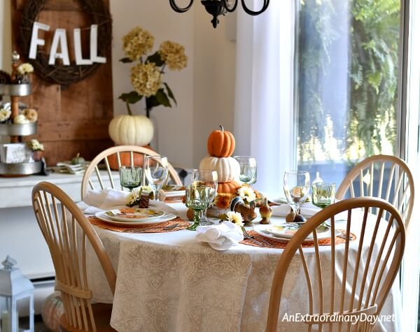 From Dollar Tree to Goodwill this Thanksgiving table setting is filled with budget friendly ideas that are both simple and elegant