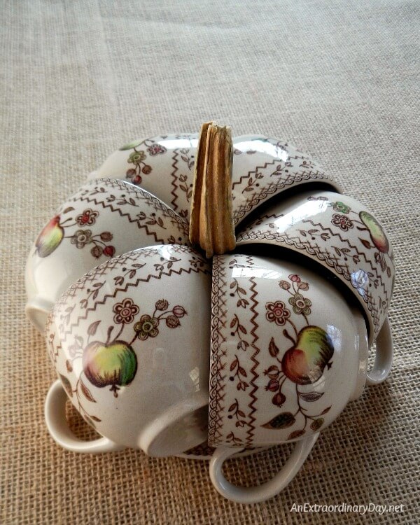 Pumpkin made from Vintage Teacups and Thanksgiving Thoughts about Life - AnExtraordinaryDay.net