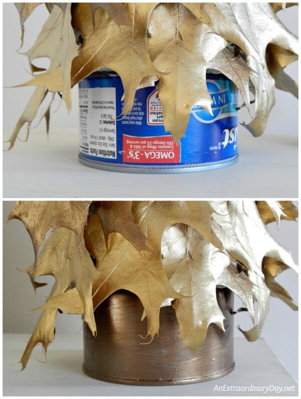 Paint a tuna can to serve as a base for this tabletop tree - AnExtraordinaryDay.net