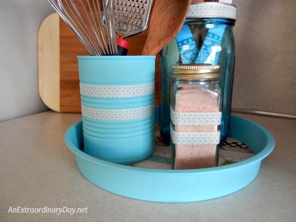 Cake tin become counter top organizer for the kitchen