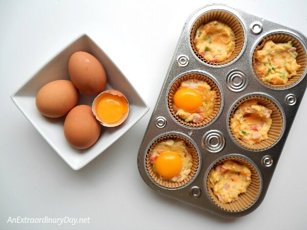 Make cornbread muffins hearty with an egg nougat in the center 