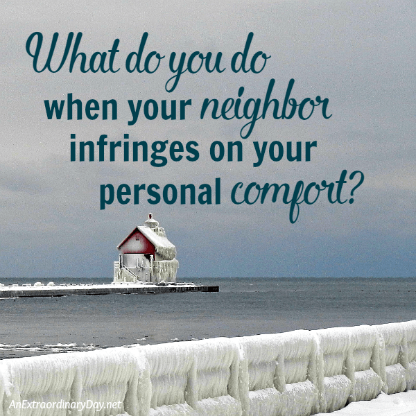 What to do when your neighbor infringes on your personal comfort - Frozen lighthouse on Lake Michigan 