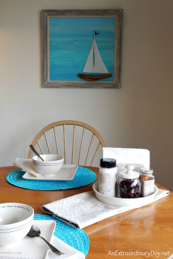 Breakfast table organizer filled with Oatmeal Toppings Easy DIY Craft using Upcycled and Recycled Items from Home