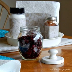 Recycled and upcycled items become a pretty breakfast table organizer