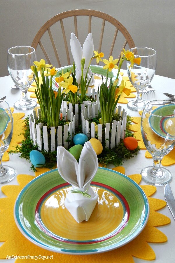 Stunning EASY Inexpensive Easter Centerpiece - Tutorial to Make the Picket Fence Container with Recycled Items - Make Something From Nothing Challenge 