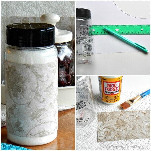 Turn a large salt container in a pretty sugar shaker for oatmeal toppings