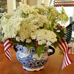 Create a Queen Anne's Lace and Raspberries Centerpiece Imperfectly Perfect Patriotic Tablescape