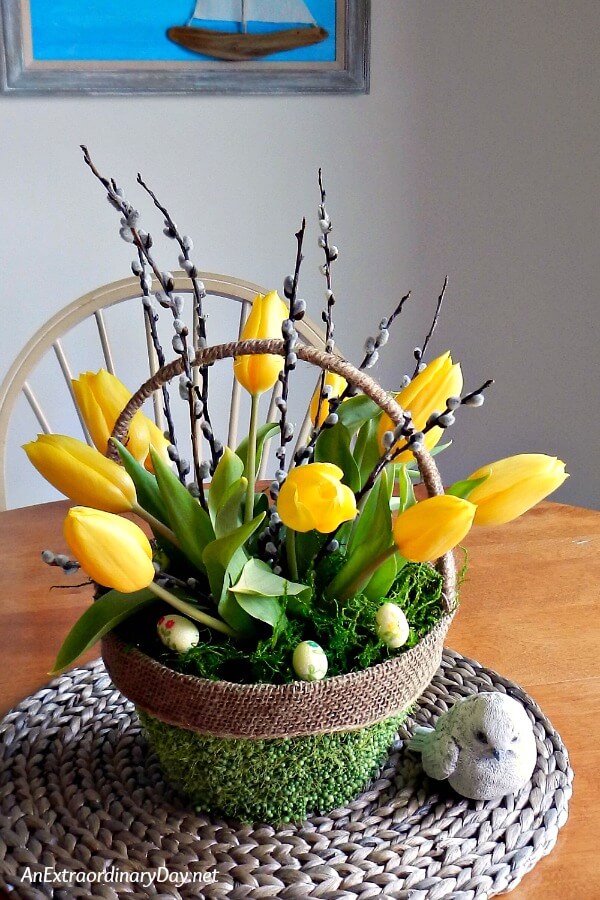 Make this EASY Tulip Arrangement in a Basket - Fresh Spring Home Decor