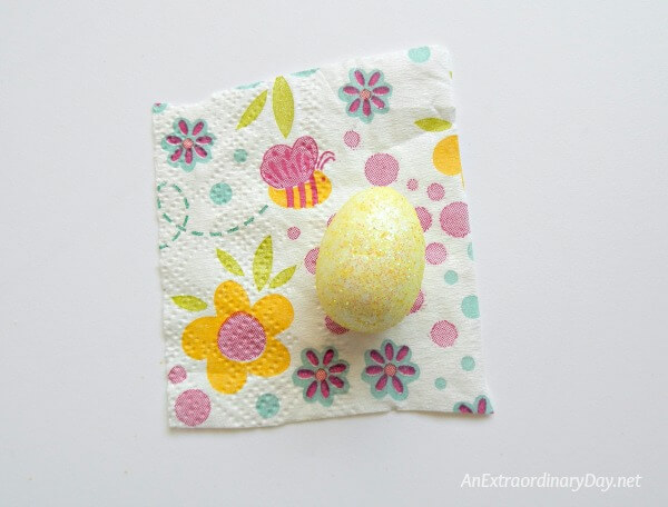 Tiny glitter egg makes a great base for a decoupaged Easter egg