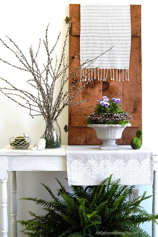 Create Beautiful Spring Home Decor Simply Pussy Willows and Pansies with Greenery 