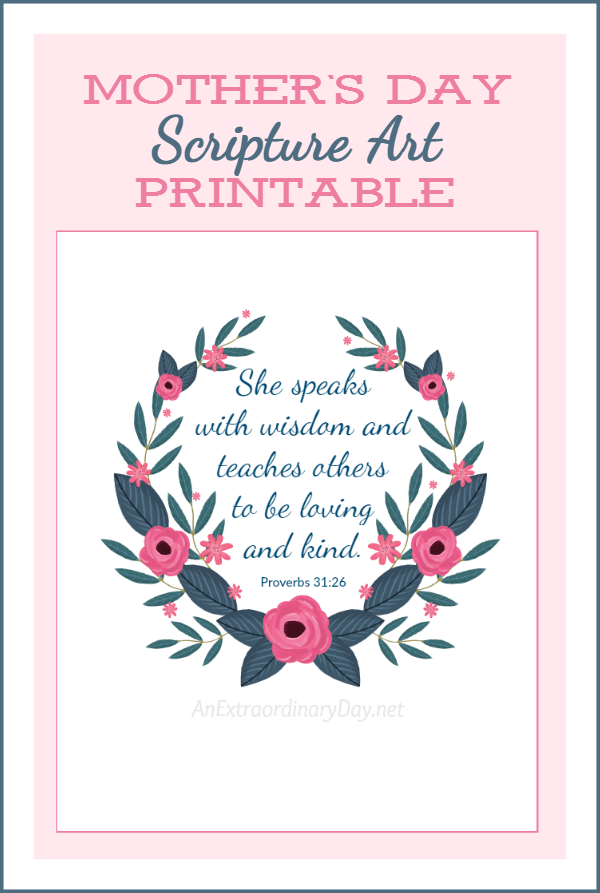 Mother's Day Scripture Art 8x10 Printable for personal use only Suitable for Framing - AnExtraordinaryDay.net