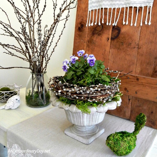 So Sweet Pretty Pansy Vignette is Rustic and Inviting