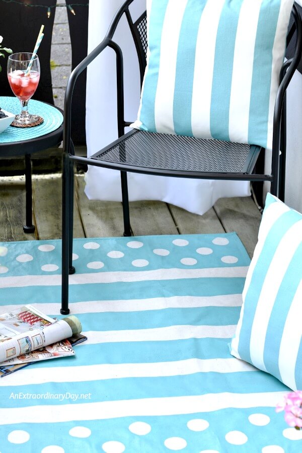 Give Your Outdoor Space a Pop of Color with a Beautiful Floor Cloth | How to Make a Painted Canvas Floor Cloth Rug | Small Space Decorating 