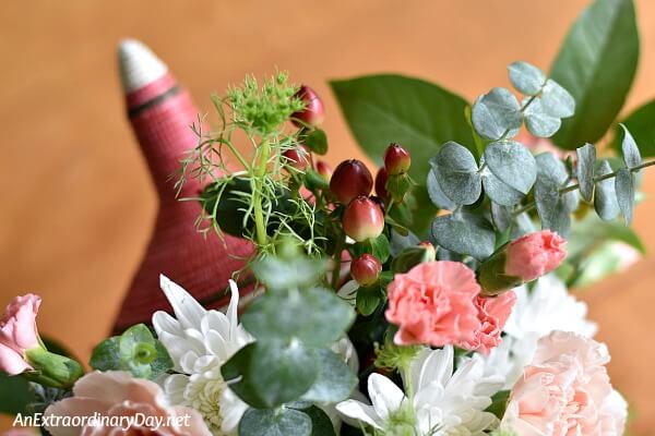 Peachy pink coral flowers and basket