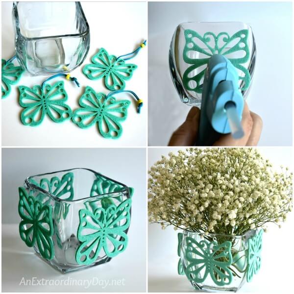 Decorating a Plain Clear Vase for a Butterfly Theme