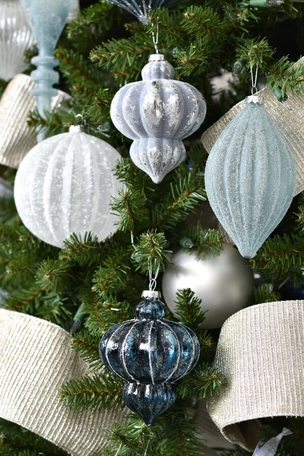 Beautiful Midnight Frost Ornaments from Balsam Hill are HUGE and Look AMAZING on my French Country Style Christmas Tree 