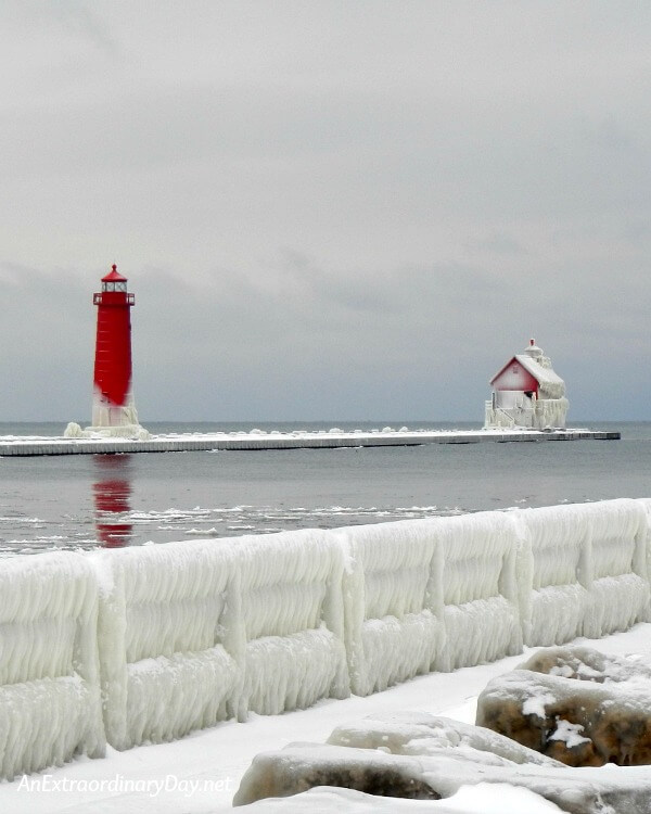 Devotional Thoughts for when You're Feeling Overwhelmed. Grand Haven lighthouse in the winter