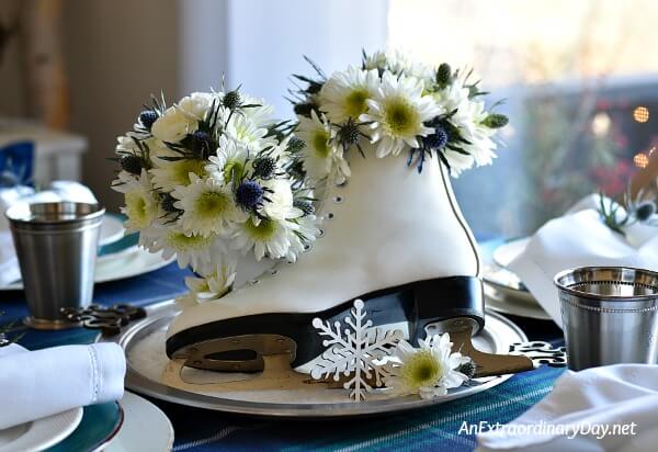Beautiful Winter Figure Skating and Flowers Centerpiece - AnExtraordinaryDay.net