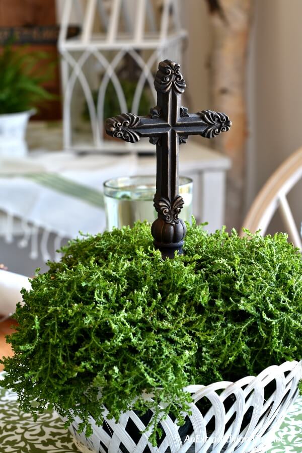 Moss and Cross Centerpiece for St. Patrick's Day - AnExtraordinaryDay.net
