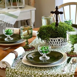 Simple moss green and white St. Patrick's Day table setting - AnExtraordinaryDay.net