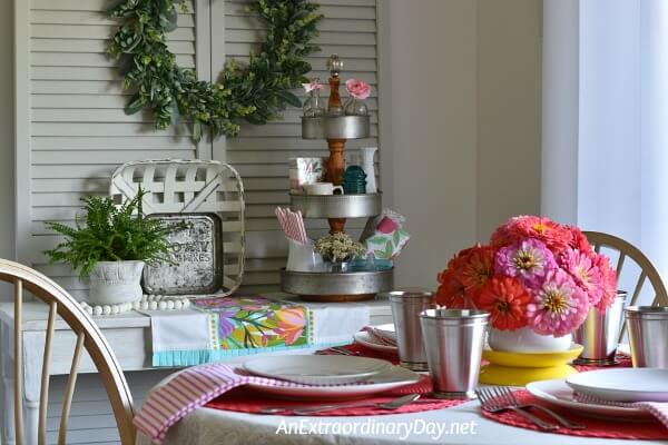 Pretty tablescape and sideboard for a celebration - AnExtraordinaryDay.net