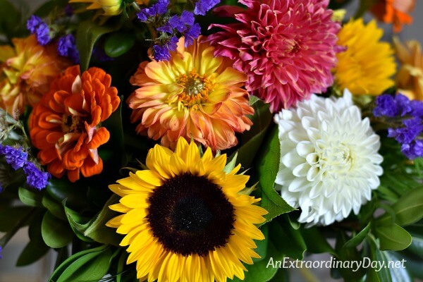 Bouquet of yellow and orange fall flowers - Learning how to live a life of joy - AnExtraordinaryDay.net