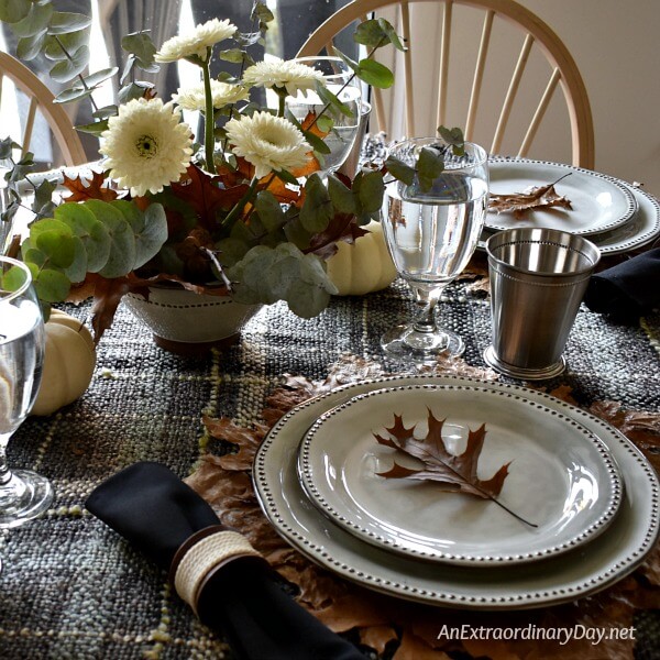 Easy Casual Gray Black Brown Thanksgiving Table Setting - AnExtraordinaryDay.net